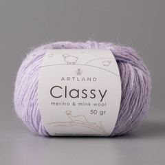 Classy, пряжа с люрексом и пайетками, шелк-5%, мериносовая шерсть-20%, нейлон-30%, норка-45%, 50 гр, 240 м, нежная сирень