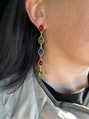 Серьги длинные с цветными камнями в винтажном стиле (итальянский стиль)