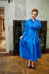 Таисия. Платье льняное миди с пышным рукавом PL-422575