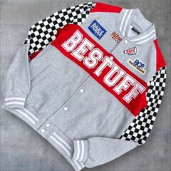 Бомбер, унисекс, хлопок, подкладка флис с начёсом, размер 46-54, цвет серый с красным