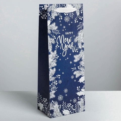 Пакет подарочный под бутылку, Happy New Year!, 13*36*10 см (Д*В*Ш)