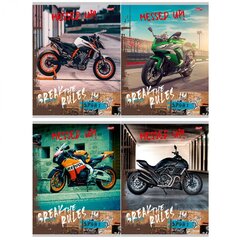 Тетрадь 96л., А5, клетка, Проф-Пресс "Стремительные байки", скрепка, мелованный картон, 4 дизайна