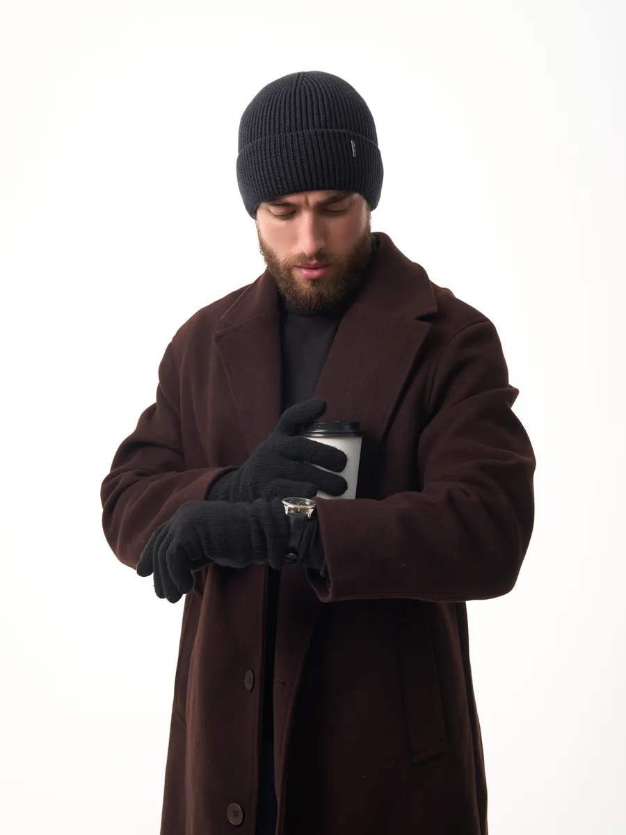 Шапка зимняя на флисе вязаная осень