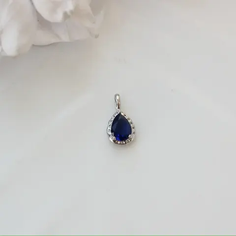 Подвеска Капля с синим фианитом, 15*8 мм, родий, П428