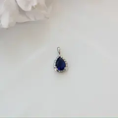 Подвеска Капля с синим фианитом, 15*8 мм, родий, П428