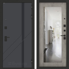 Входная металлическая дверь Бункер БН-12 Веллюто верде зеркальная вставка в рамке ФЛЗ - 603 Бетон серый (светлый)