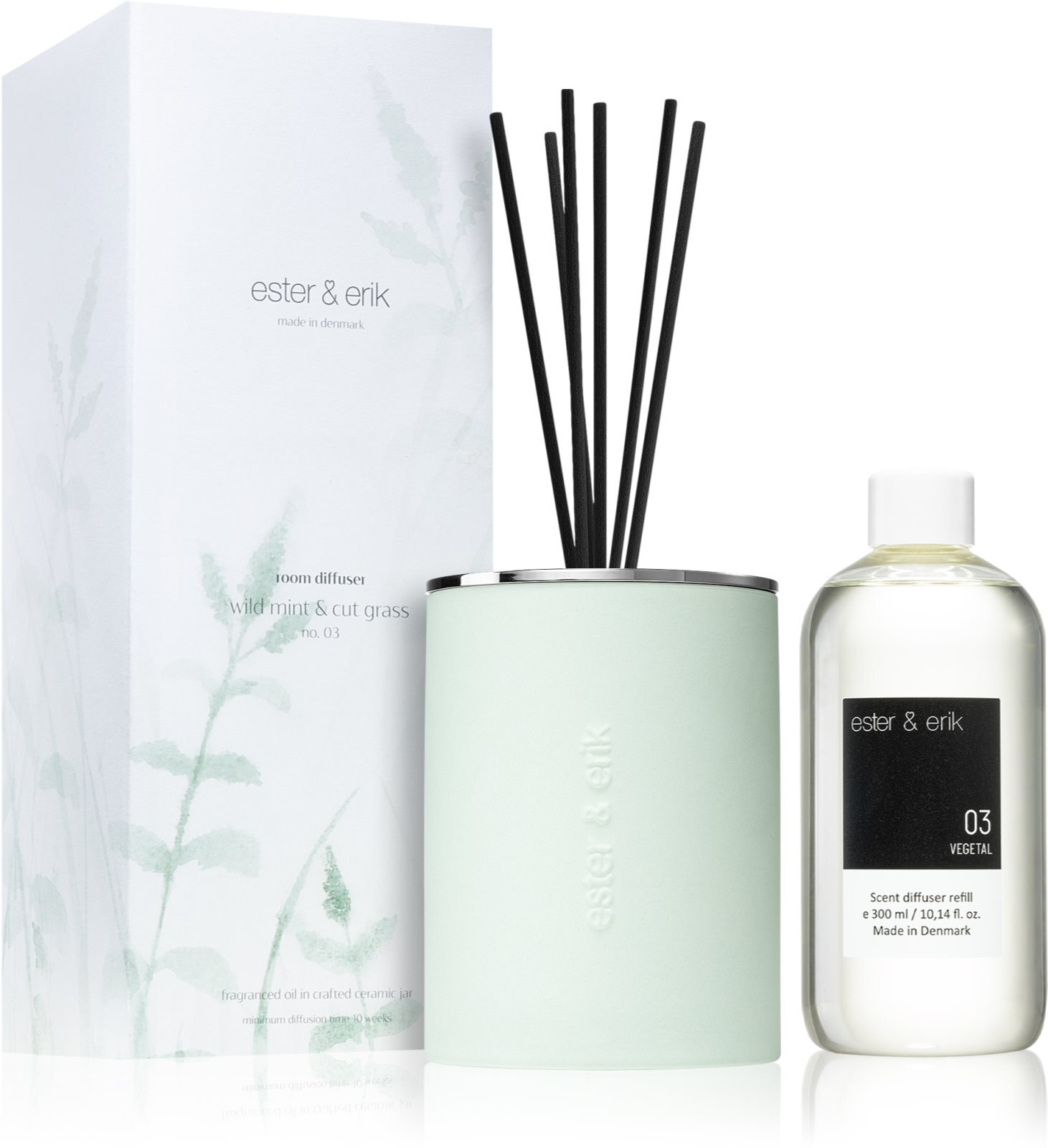 ester & erik ароматический диффузор с наполнением room diffuser wild mint &  cut grass (no. 03) купить в Москве | Доставка по России.