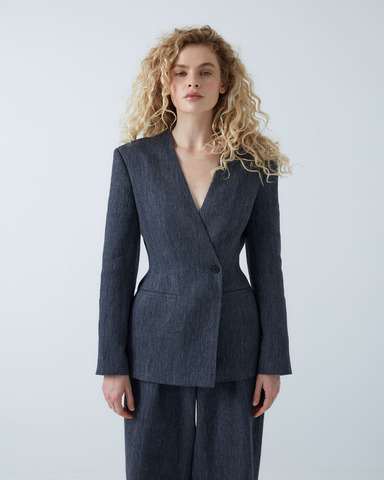 Жакет приталенного силуэта из смесового льна Брунелло Кучинелли темно-серый