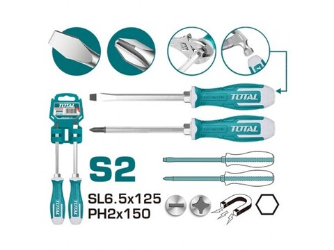 Набор ударных отверток 2 шт (SL6.5*6*125, PH2*6*125), сталь S2 TOTAL Артикул: THGSS2206