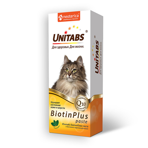 Паста Unitabs BiotinPlus для кожи и шерсти, для кошек, 120 мл