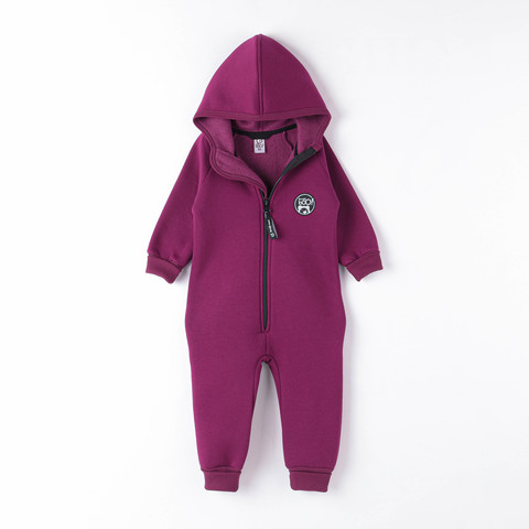 Warm hooded jumpsuit with flap - Plum