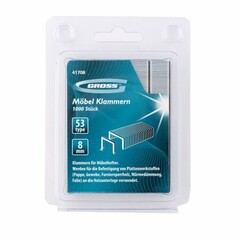 41708 Скобы, 8 мм, для мебельного степлера, усиленные, тип 53, 1000 шт. Gross