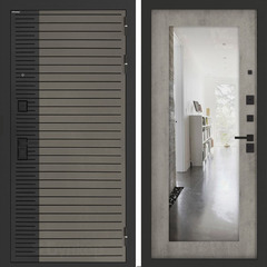 Входная металлическая дверь с зеркалом Бункер HIT Хит B-15 Веллюто кофе / зеркало ФЛЗ - 603 Бетон светлый