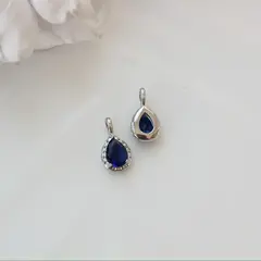 Подвеска Капля с синим фианитом, 15*8 мм, родий, П428