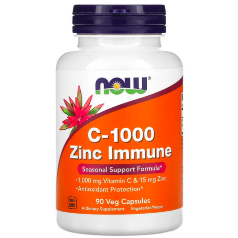 Now Foods, C-1000 с цинком для иммунитета, витамин C, 1000 мг и цинк, 15 мг, 90 вег капсул