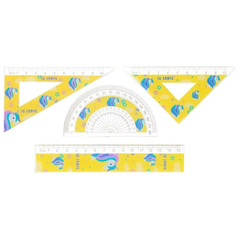 
          Набор пластиковых линеек Basir 4 предмета "Единорог", линейка-трафарет 15 см, 2 угольника 10 см, транспортир, с рисунком