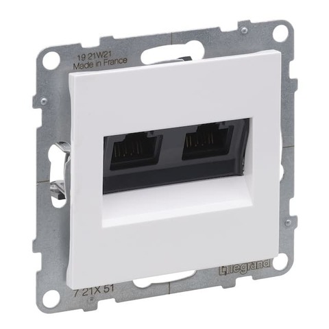 Розетка компьютерная 2 разъёма 2хRJ45 cat5e UTP. Цвет Белый. Legrand серия SUNO. 721151