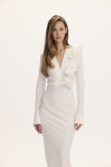 Платье с драпировкой и воланом