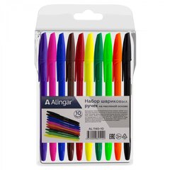 Набор шариковых ручек Alingar,10 цветов,1,0 мм, на масляной основе, рифлёный держатель,шестигранный, цветной пластиковый корпус, ПВХ чехол, европодвес