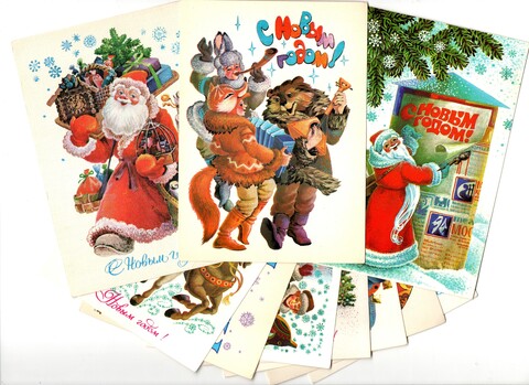Подборка поздравительных Новогодних открыток — 10 штук— художник Л. Похитонова —чистые, без повторов, времен СССР