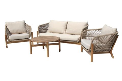 Набор мебели Garden Story Риччи 2 уп. (стол+2кресла, диван, бежевый, подушки бежевые)