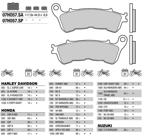07HO57SA колодки тормозные МОТО(FDB2196)