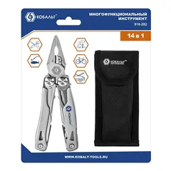 Мультитул КОБАЛЬТ 14 в 1, корпус из нерж.стали, 2-х комп. рукоятки из алюминия и ABS пластика, чехол для хранения, блистер (918-282)