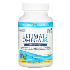 Nordic Naturals, Ultimate Omega Junior, для детей от 6 до 12 лет, со вкусом клубники, 680 мг, 90 мини-капсул