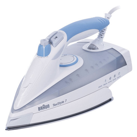 Утюг BRAUN TS765A, 2400 Вт, антипригарное покрытие, автоотключение, самоочистка, антикапля, белый/голубой, TS765EA