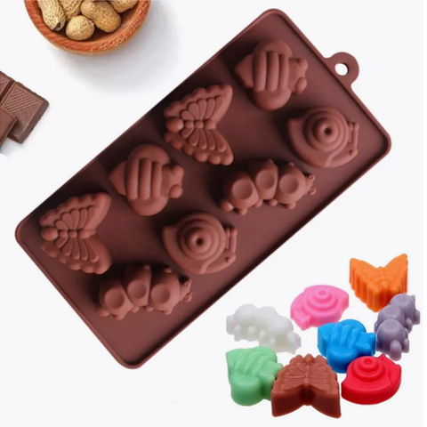 Силиконовая форма для конфет и шоколада Бабочки, улитки 8 ячеек