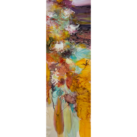 Шелковый шарф батик Август.Астры 185x45 см