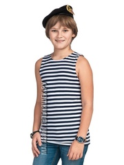 Детская синяя тельняшка - Магазин тельняшек.ру 8-800-700-93-18Детская майка-тельняшка ВМФ (темно-синяя полоса) в Магазине тельняшек