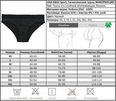 Размерная таблица менструальных трусов UNA bikini sport