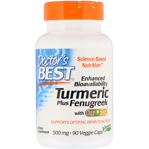 Doctor's Best, Enhanced Bioavailability Turmeric Plus Fenugreek, 500 mg, 90 Veggie Caps