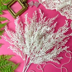 Букет снежной мимозы, искусственная зелень, цвет Белый, слегка пушистый, 39 см, набор 2 букета