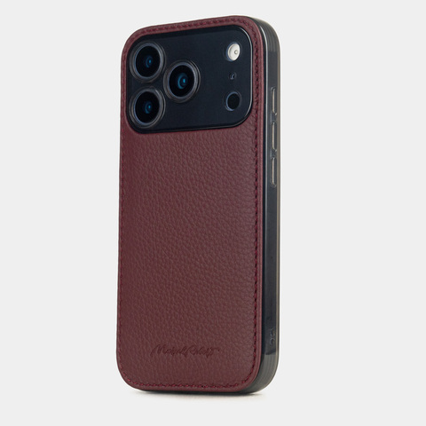 Чехол-накладка кожаная для iPhone 17 Pro, теленок бордового цвета