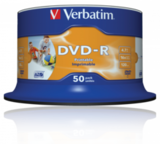 Оптический диск Verbatim DVD-R 4.7GB 16X AZO Wide Inkjet Printable No ID Brand, Spindle, 50 шт