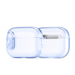 Чехол для наушников AirPods Pro 2, прозрачный синий цвет с карбоновой текстурой от Dux Ducis, серия PECK Series Case, в комплекте с карабином