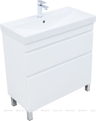 Aquanet 346044 Тумба Слим 80 напольная 2 ящ. цв.белый сатин (346044)