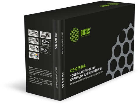 Картридж лазерный Cactus CS-Q7516A Q7516A черный (12000стр.) для HP LJ 5200, 5200N, 5200L, 5200TN, 5200DTN