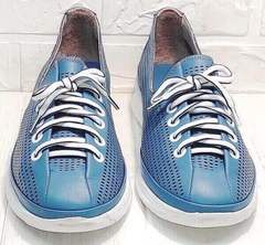 Женские кожаные кеды кроссовки на лето casual premium Wollen P029-2096-24 Blue White.