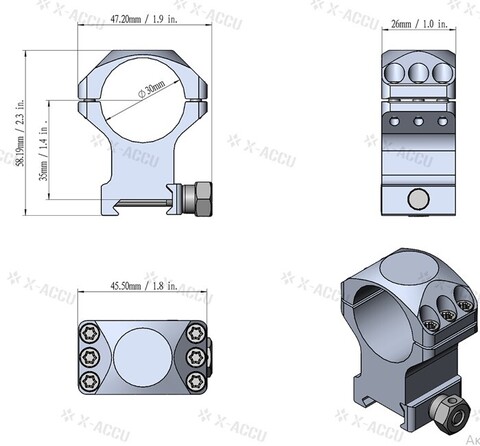 Кольца VO X-ACCU 30 мм Н-20 (Weaver 20 мм)