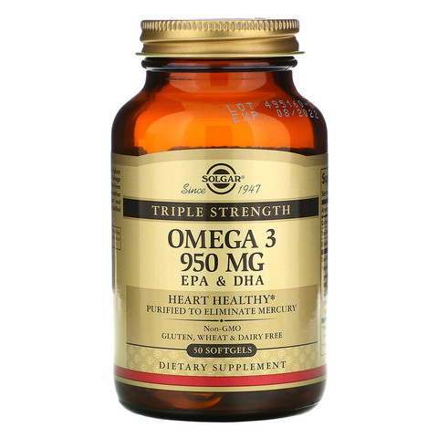 Solgar, Омега-3, ЭПК и ДГК, тройная сила, 950 мг, 50 рыбных таблеток