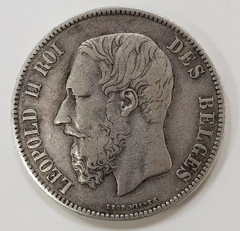 5 франков 1870 года. Бельгия. VF