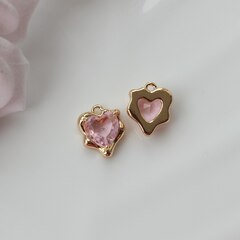 Подвеска Сердце с фианитом 13*11 мм, розовый, позолота, П355