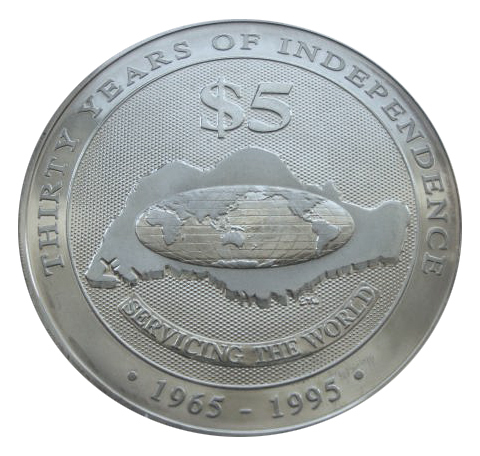 5 долларов. 30 лет Независимости Планета Земля, Сингапур. 1995 год. PROOF