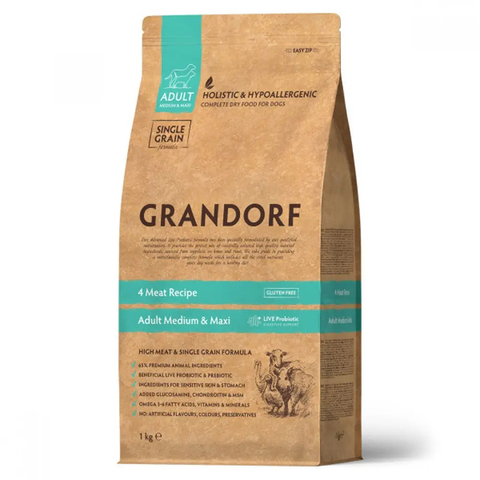Сухой корм Grandorf Dog 4 Meat PROBIOTIC MED&MAXI, для собак средних и крупных пород, 1 кг