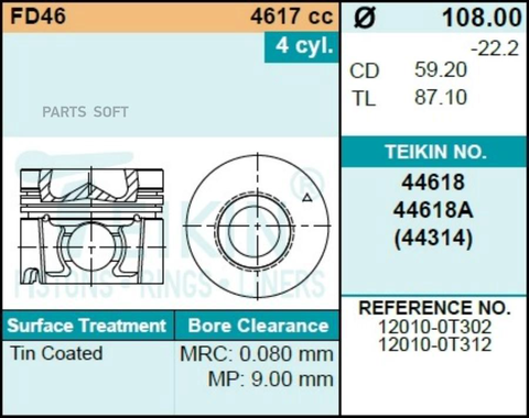 Поршень двигателя TEIKIN 44618 STD (4шт/упак)