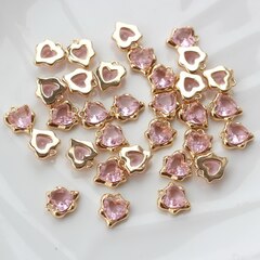 Подвеска Сердце с фианитом 13*11 мм, розовый, позолота, П355