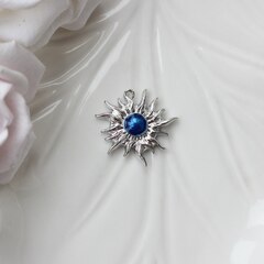 Подвеска Солнце с эмалью, синий, 22*23 мм, родий, П1033